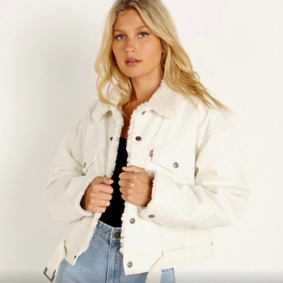 Levi's Cozy Cocoon White Trucker Jacket - Cuddly Tofu - Size Large - Picture 10 of 11